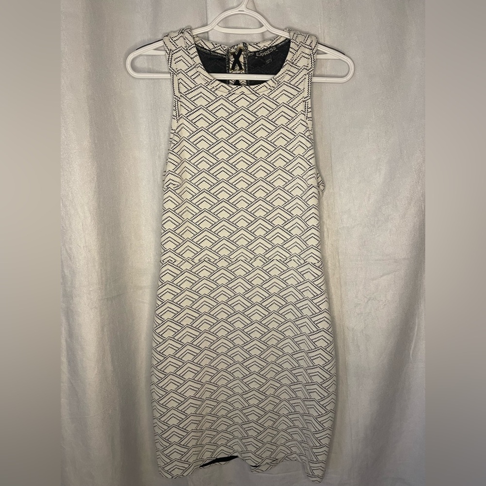 Express Women’s L Black White Dress With Lace Up Tie Back Mini Back Cutout